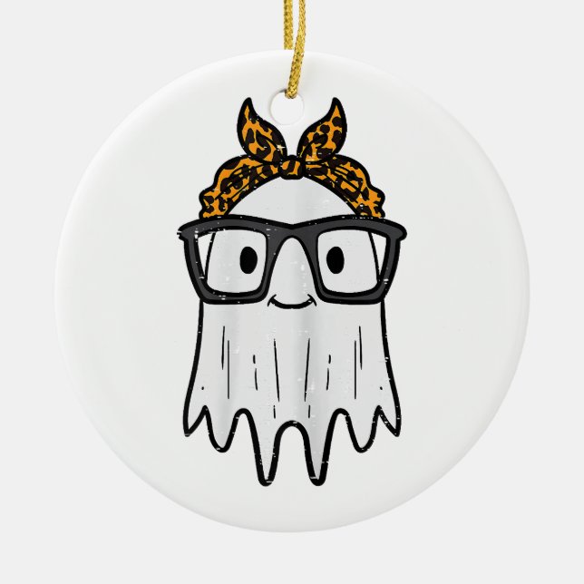 Halloween Ghost Glasses Cute Ceramic Tree Decoration (Front)