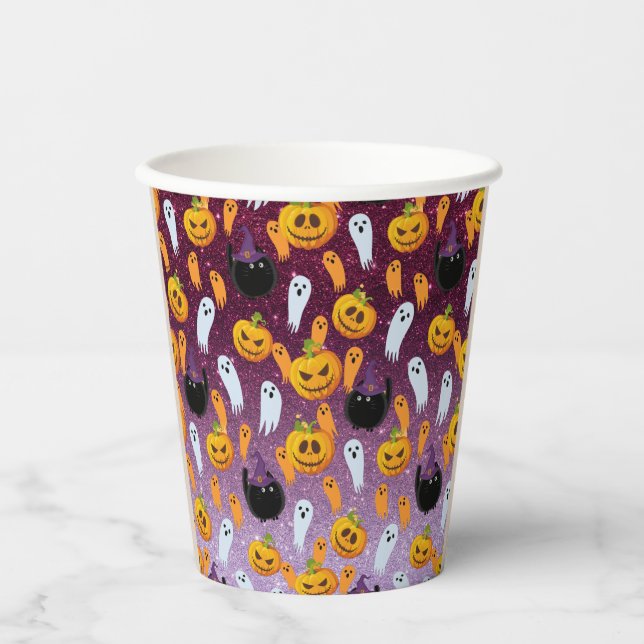 Halloween Ghost Glitter Pattern Paper Cups (Front)