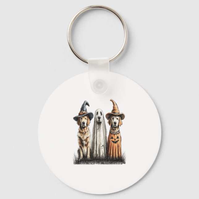 Halloween Ghost Golden Retriever Dog Key Ring (Front)