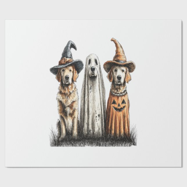 Halloween Ghost Golden Retriever Dog Wrapping Paper (Flat)