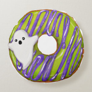 Halloween Ghost & Green Slime Doughnut Round Cushion