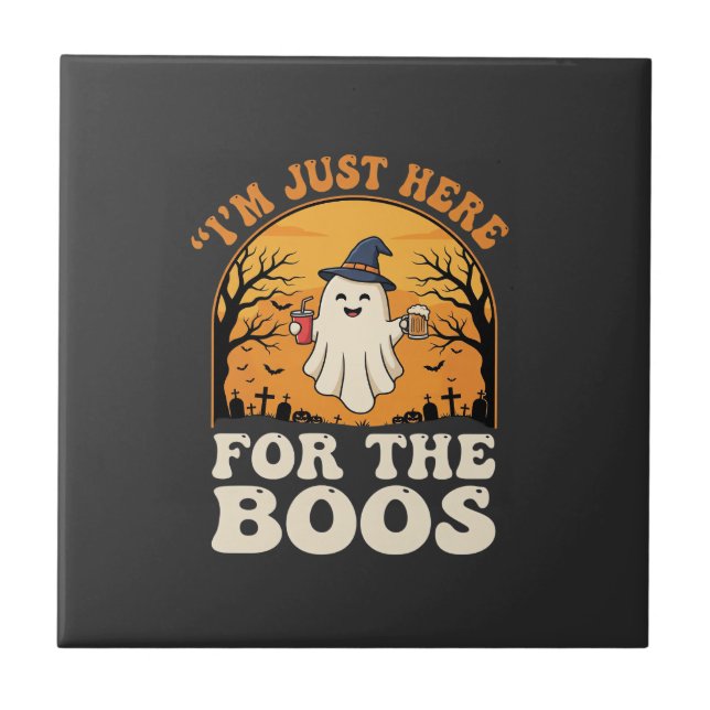 Halloween Ghost Here For The Boos Tile (Front)