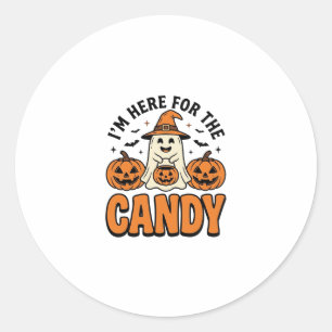 Halloween Ghost Here For The Candy Cute Vintage_1 Classic Round Sticker