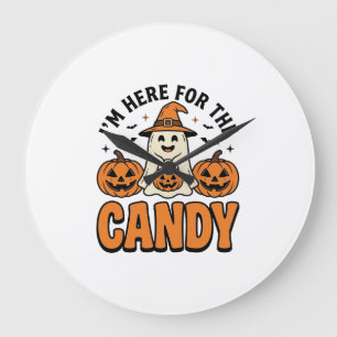 Halloween Ghost Here For The Candy Cute Vintage_1 Large Clock