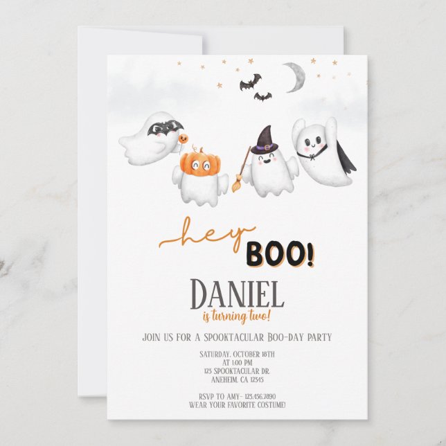 Halloween Ghost Hey Boo Birthday Party Invitation (Front)