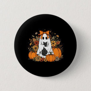 Halloween Ghost Holding Black Cat Groovy Floral 6 Cm Round Badge