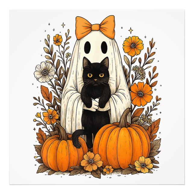 Halloween Ghost Holding Black Cat  Photo Print (Front)