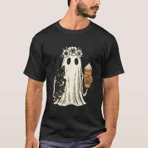 Halloween Ghost Holding Black Cat with ice Cream T-Shirt