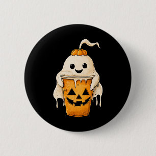 Halloween Ghost Iced Coffee With Pumpkin Fun Spook 6 Cm Round Badge