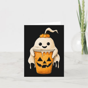 Halloween Ghost Iced Coffee With Pumpkin Fun Spook Card