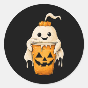 Halloween Ghost Iced Coffee With Pumpkin Fun Spook Classic Round Sticker