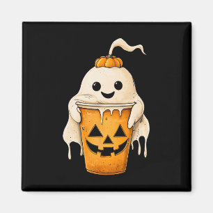 Halloween Ghost Iced Coffee With Pumpkin Fun Spook Magnet