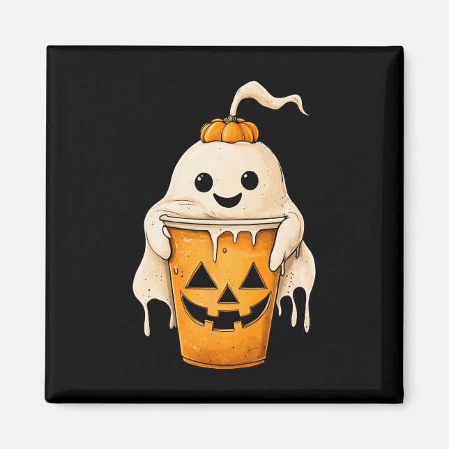 Halloween Ghost Iced Coffee With Pumpkin Fun Spook Magnet (Front)