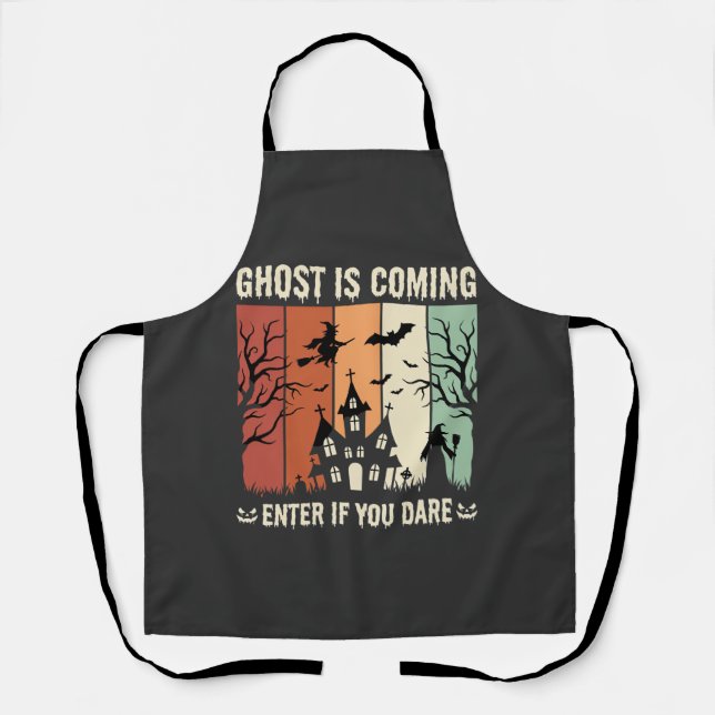 Halloween Ghost Is Coming Haunted House Apron (Front)