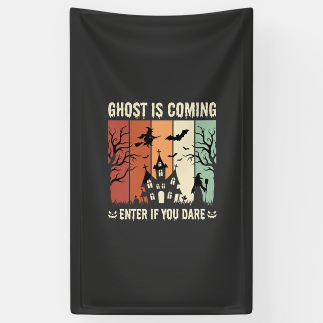 Halloween Ghost Is Coming Haunted House Banner (Vertical)