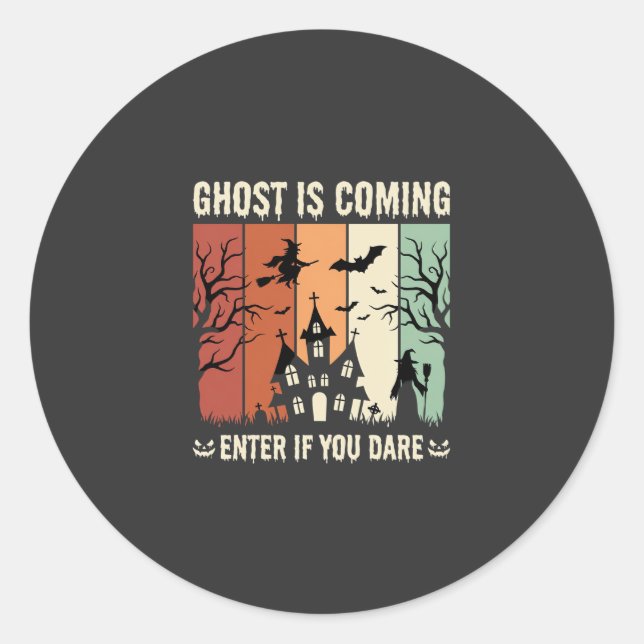 Halloween Ghost Is Coming Haunted House Classic Round Sticker (Front)