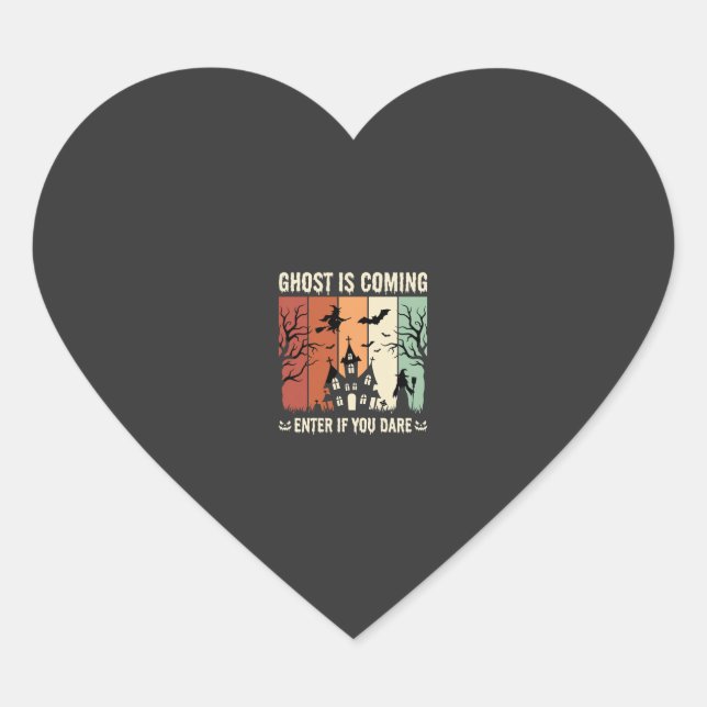 Halloween Ghost Is Coming Haunted House Heart Sticker (Front)