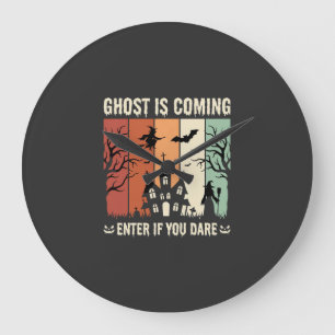 Halloween Ghost Is Coming Haunted House Large Clock