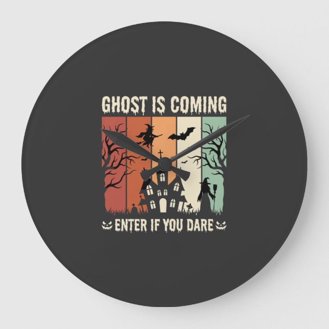 Halloween Ghost Is Coming Haunted House Large Clock (Front)