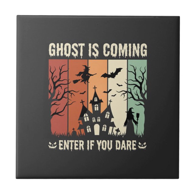 Halloween Ghost Is Coming Haunted House Tile (Front)