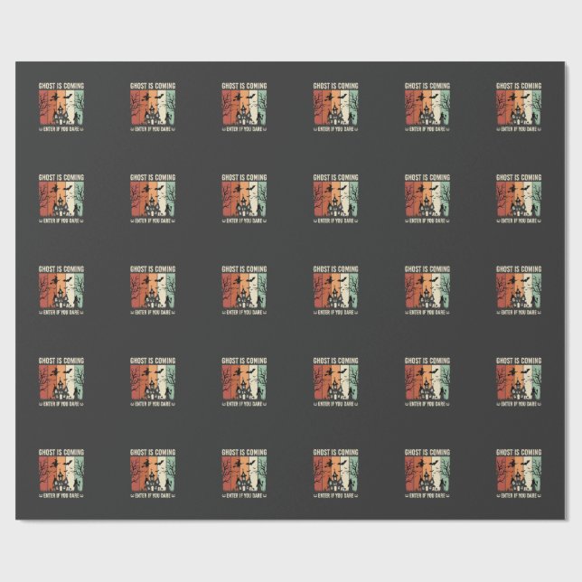 Halloween Ghost Is Coming Haunted House Wrapping Paper (Flat)