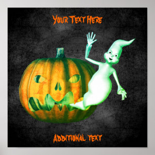 Halloween Ghost Jack O Lantern Cute Personalised  Poster