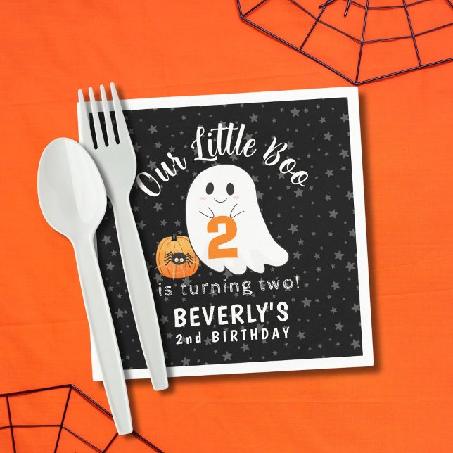 Halloween Ghost Little Boo 2nd Birthday Napkin (Creator Uploaded)