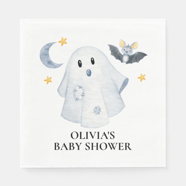 Halloween Ghost Little Boo Baby Shower Napkin (Front)