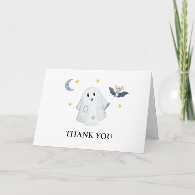 Halloween Ghost Little Boo Baby Shower Thank You Card (Front)