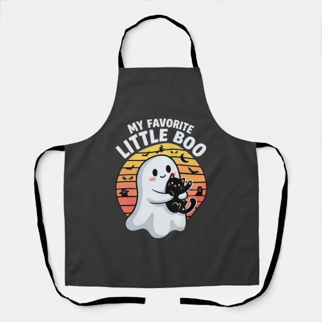 Halloween Ghost Little Boo Cat Apron (Front)