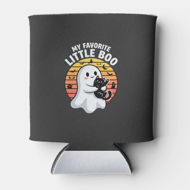 Halloween Ghost Little Boo Cat Can Cooler (Front)