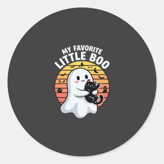 Halloween Ghost Little Boo Cat Classic Round Sticker (Front)