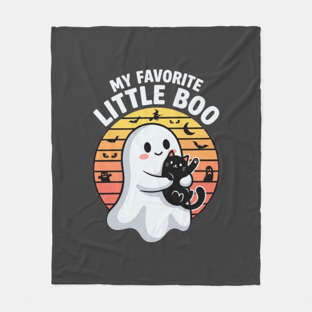 Halloween Ghost Little Boo Cat Fleece Blanket (Front)