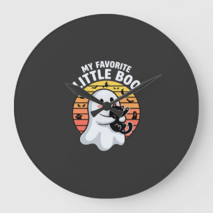 Halloween Ghost Little Boo Cat Large Clock