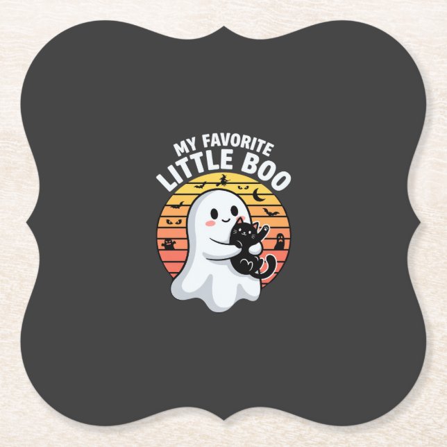 Halloween Ghost Little Boo Cat Paper Coaster (Front)