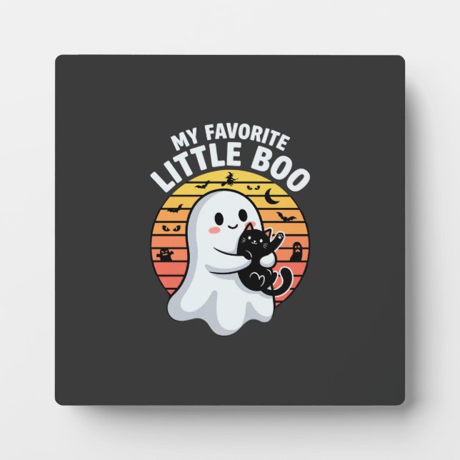 Halloween Ghost Little Boo Cat Plaque (Front)