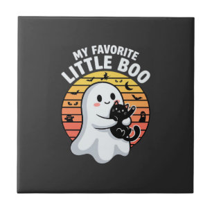Halloween Ghost Little Boo Cat Tile