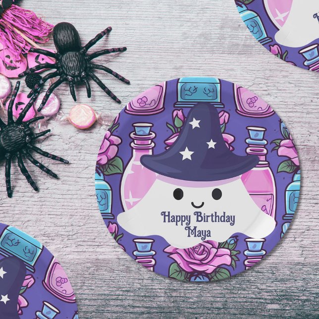 Halloween ghost magic potions cute birthday  paper plate (Cutest halloween birthday bash)