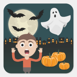 Halloween Ghost Moon Bats Illustration Stickers