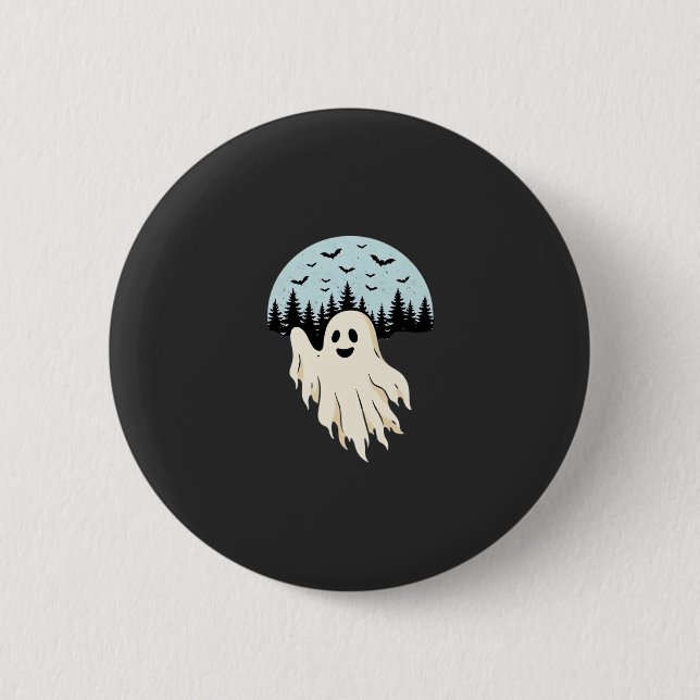 Halloween Ghost Moon Forest Design_1 6 Cm Round Badge (Front)
