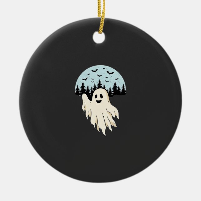 Halloween Ghost Moon Forest Design_1 Ceramic Tree Decoration (Front)