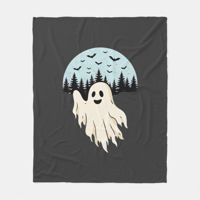 Halloween Ghost Moon Forest Design_1 Fleece Blanket (Front)