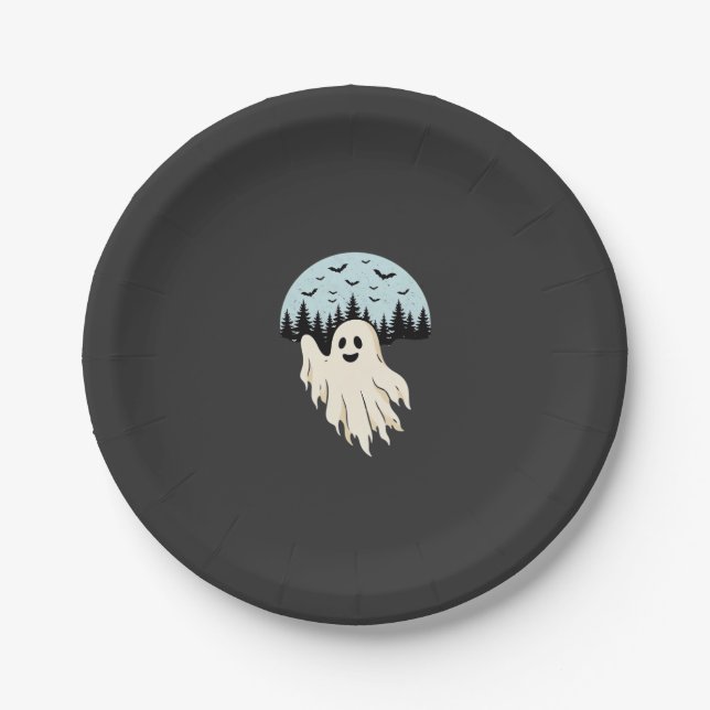 Halloween Ghost Moon Forest Design_1 Paper Plate (Front)
