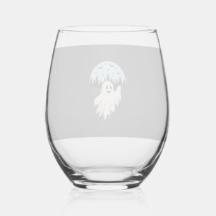 Halloween Ghost Moon Forest Design_1 Stemless Wine Glass