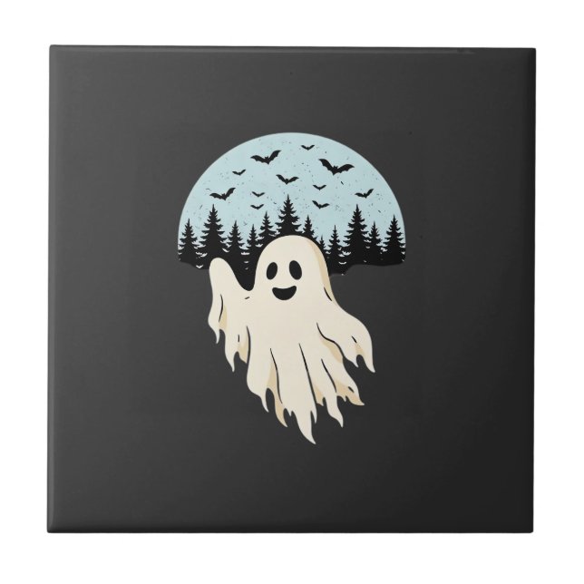 Halloween Ghost Moon Forest Design_1 Tile (Front)