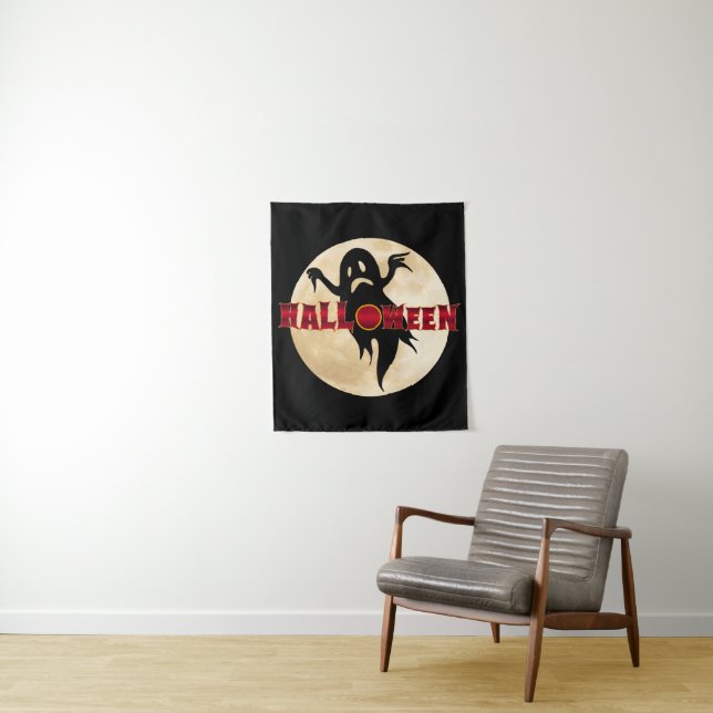 Halloween Ghost Moon Tapestry (In Situ)