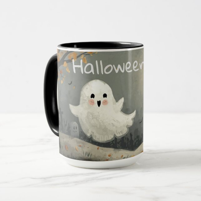 Halloween Ghost Mug | Spooky Coffee Cup  (Front Left)