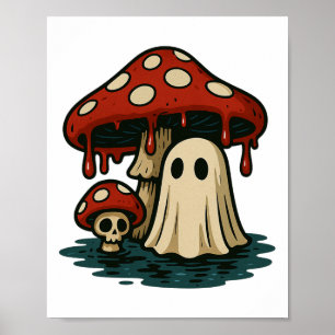 Halloween Ghost Mushroom Spooky Head Skeleton Men Poster