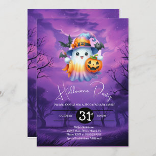 Halloween Ghost Neon Birthday Party Invitation