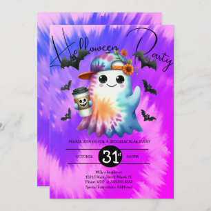 Halloween Ghost Neon Party Tie Dye Hand Drawn Invitation